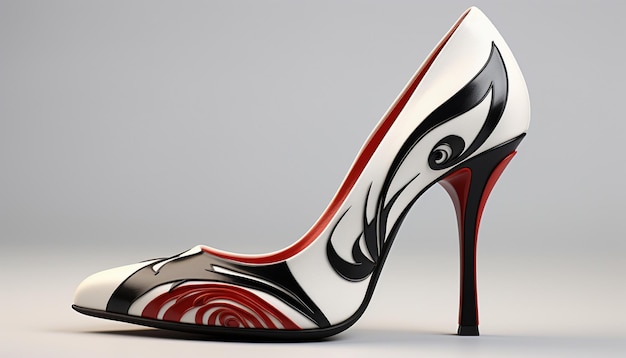 a pair of high heeled shoes with a design on the bottom