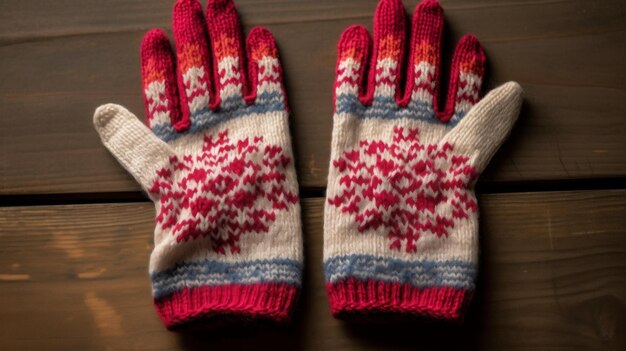 Photo pair of icelandic knitted gloves handmade craftsmanship