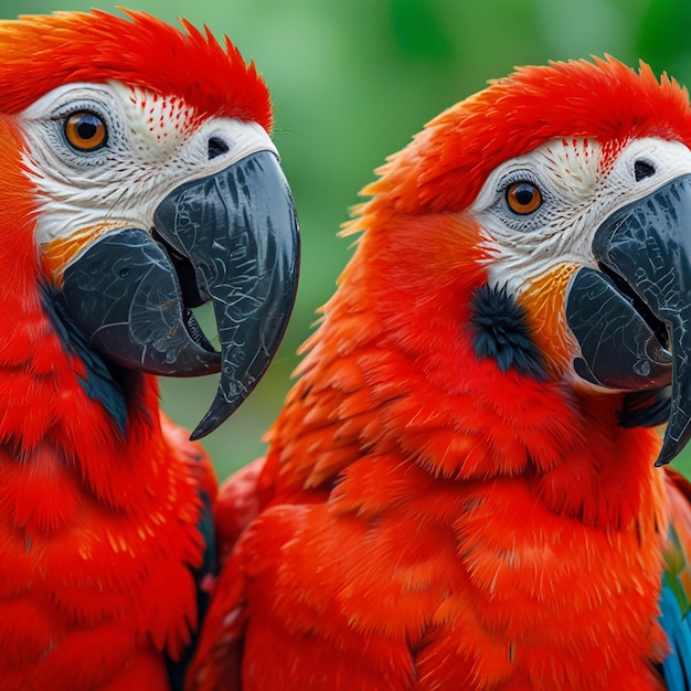 A Pair of Identical Macaws in Closeup Shot