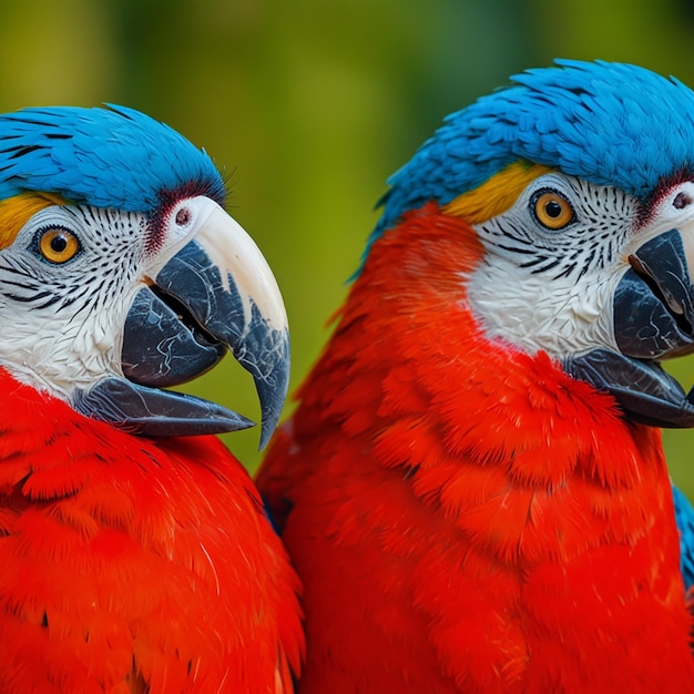 A Pair of Identical Macaws in Closeup Shot