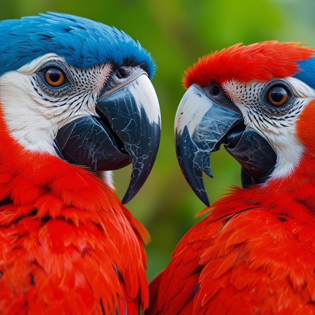 A Pair of Identical Macaws in Closeup Shot