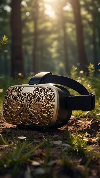 Photo a pair of khaki headphones sits in the forest