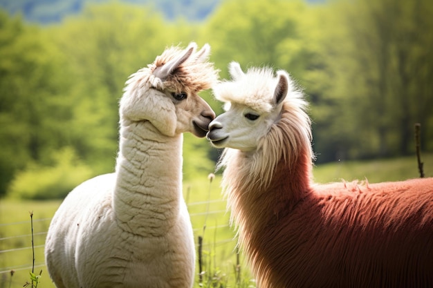 A pair of llamas in love close up