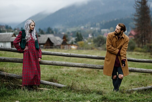 Pair of lovers in the Carpathian mountains