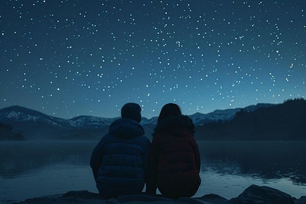 Photo a pair of lovers stargazing on a clear night octan