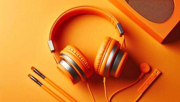 Photo a pair of orange headphones with orange stripes on the side