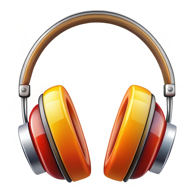 a pair of orange and red headphones with a brown wooden frame