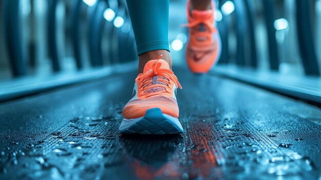 Photo a pair of orange running shoes with the logo on them