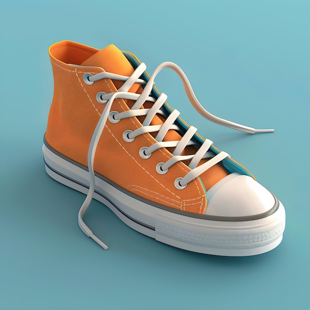 Photo a pair of orange sneakers with a white stripe and a blue background