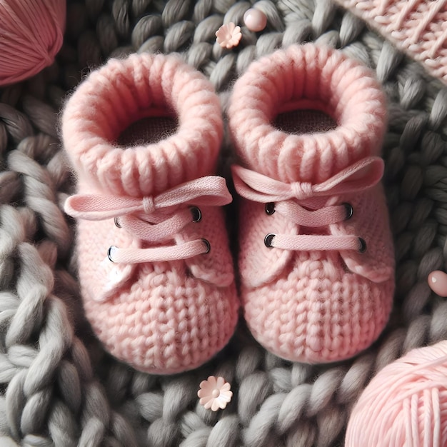 Photo a pair of pink baby shoes with a bow on them