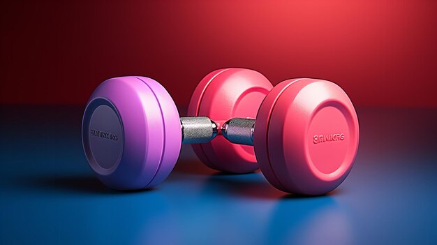 Photo a pair of pink dumbbells sit on a blue table