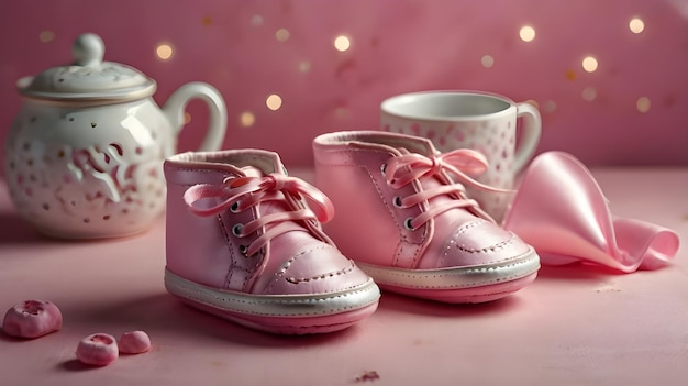 a pair of pink shoes with a pink bow on them