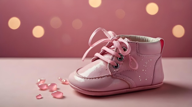 a pair of pink shoes with pink laces and a pink background