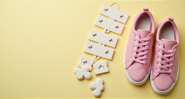 Photo a pair of pink shoes with a tag that says  little white clover