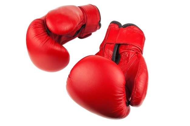 Pair of red boxing gloves isolated on white background