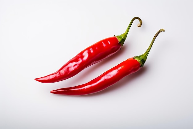 A pair of red chili peppers on a white background