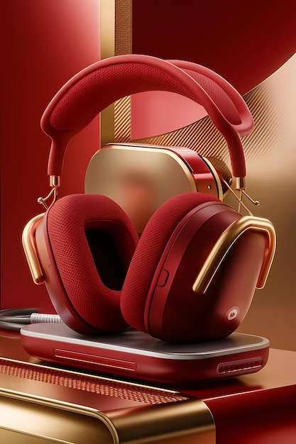 Photo a pair of red headphones with a gold band