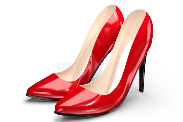 Pair of red high heel shoes isolated on white background