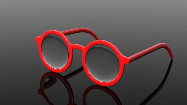 Pair of red roundlens eyeglasses isolated on black background