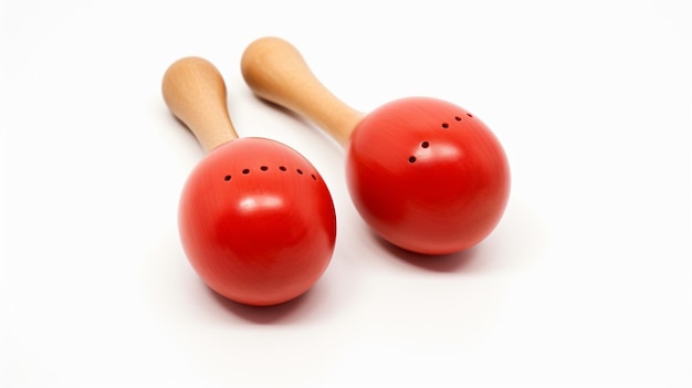 Pair of red wooden maracas hand shaker music