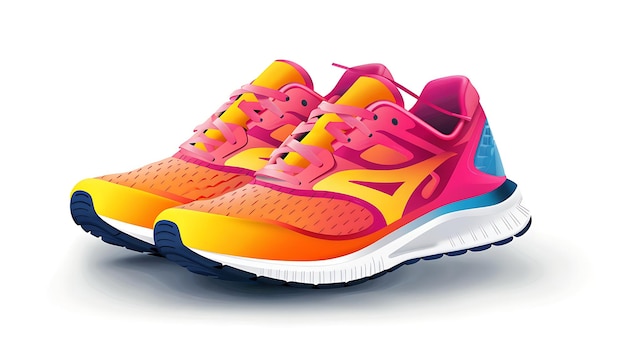 A pair of running shoes with a pink and yellow gradient