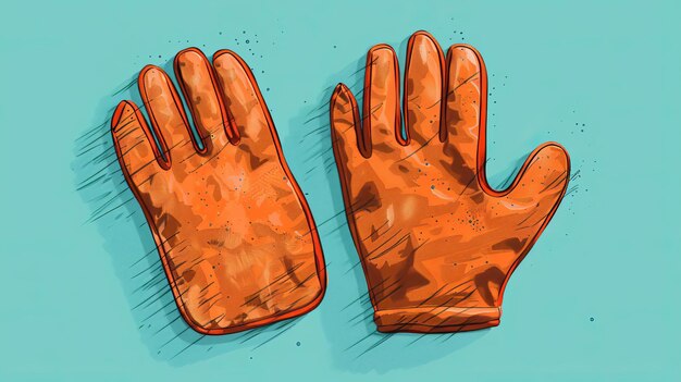 Photo a pair of rustic brown work gloves on a teal background illustrating workwear essentials