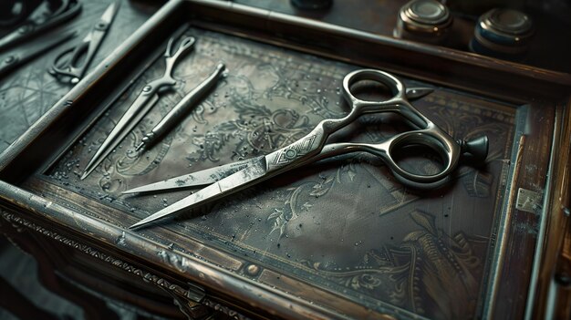 a pair of scissors are on a table with a picture of a pair of scissors