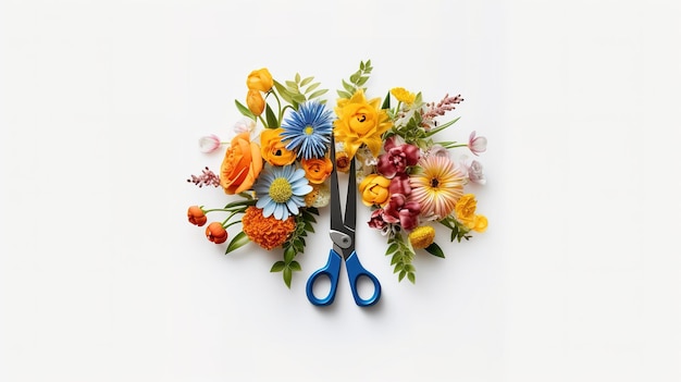 A pair of scissors with a pair of flowers on it.