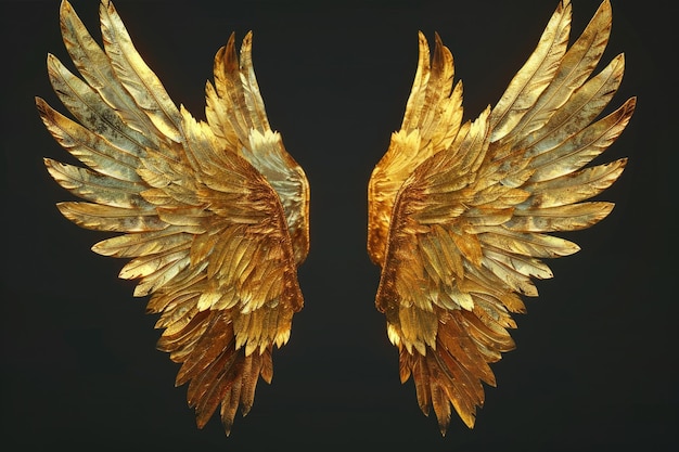 A pair of shimmering golden wings against a dark backdrop