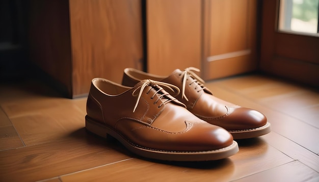 Photo a pair of shoes with a brown leather tie