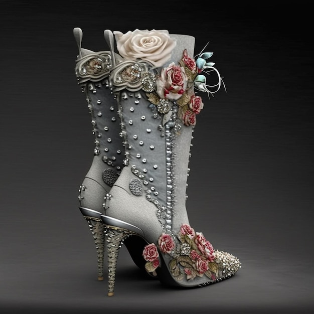 A pair of shoes with flowers and the word " on it "