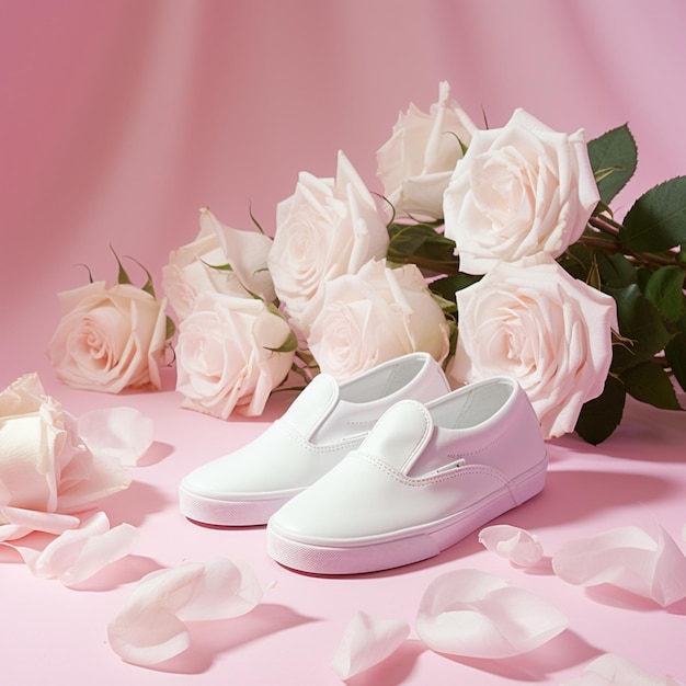 Photo a pair of shoes with a pink background and a pink background