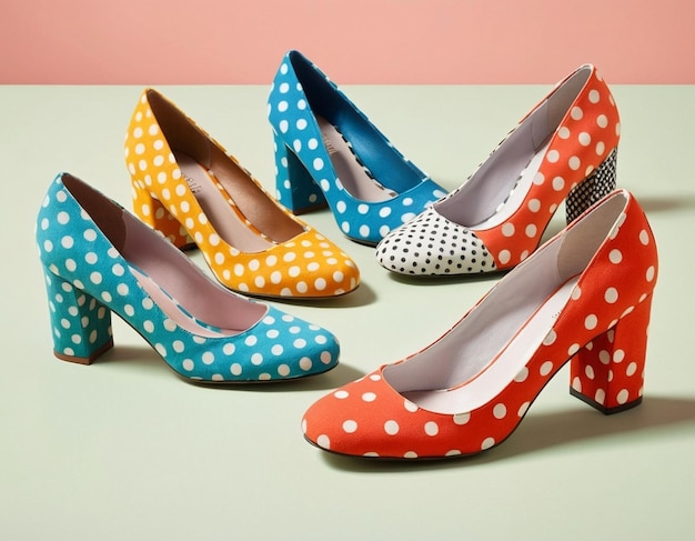 a pair of shoes with polka dots and polka dots are displayed