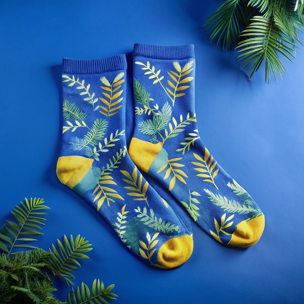 a pair of socks with a blue background with a blue background