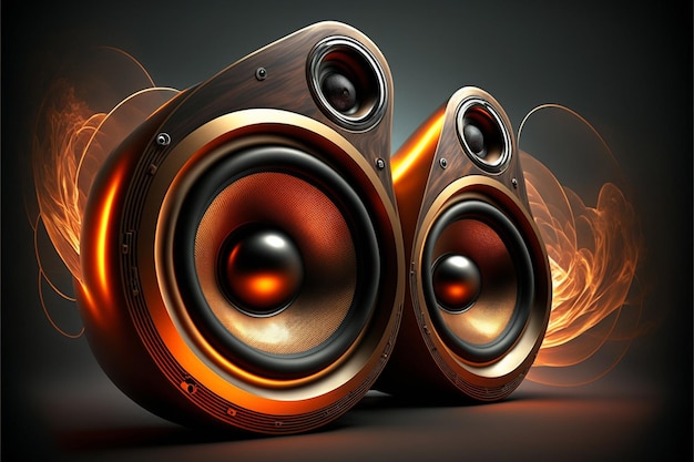 A pair of speakers with a flame effect