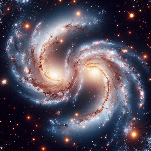 Photo a pair of spiral galaxy in space with the words  galaxy