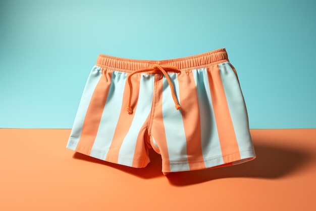 A pair of striped shorts on a blue background