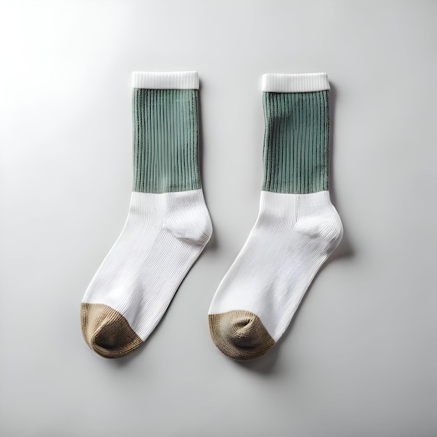 Photo a pair of stylish socks in white green and beige