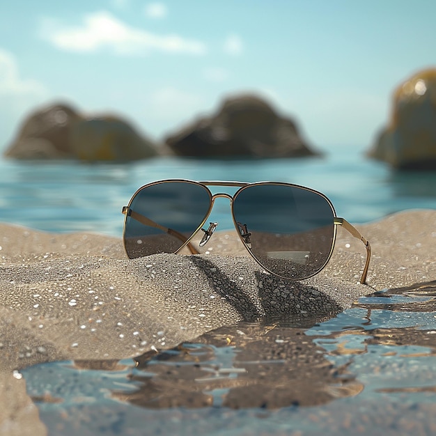 Photo a pair of sunglasses that is on a beach