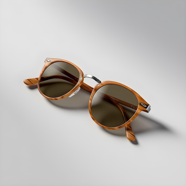 A pair of sunglasses with a brown leather strap