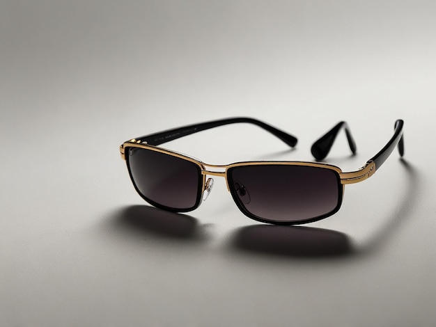 a pair of sunglasses with a gold frame and a black band