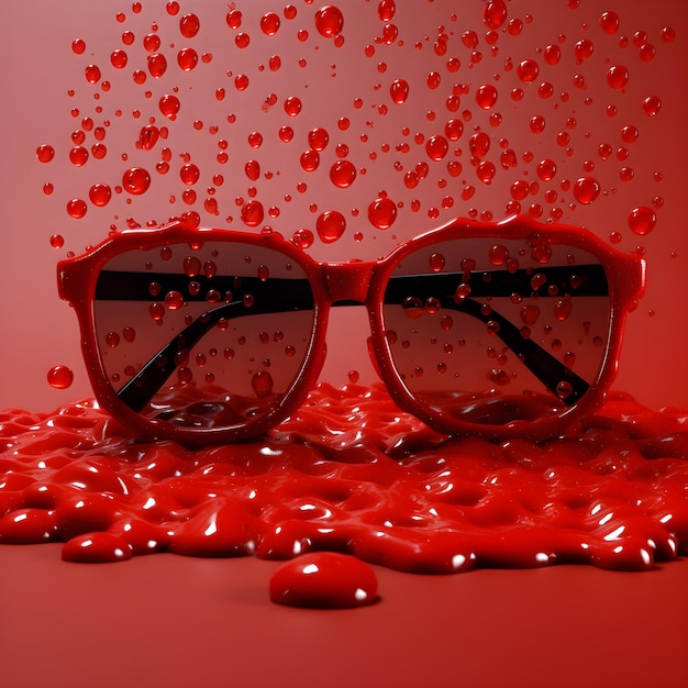 A pair of sunglasses with a heart pattern on the bottom.