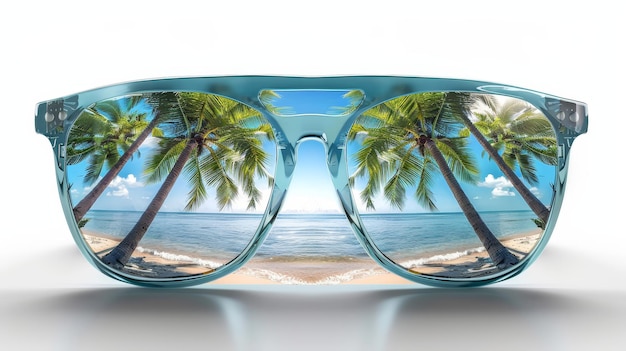 Photo a pair of sunglasses with palm trees reflected in them