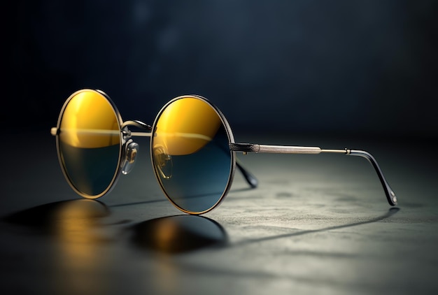 A pair of sunglasses with yellow lenses