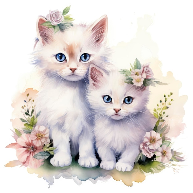 a pair of super cute and sweet white kittens sit tog