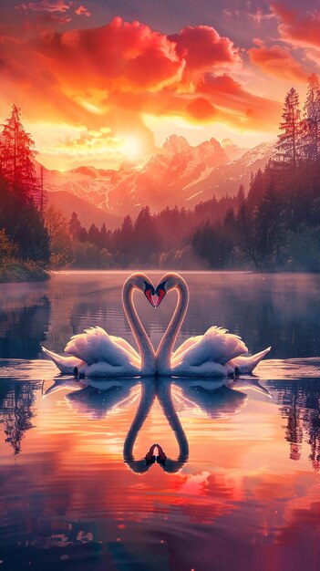 Photo pair of swans gliding gracefully on a tranquil lake