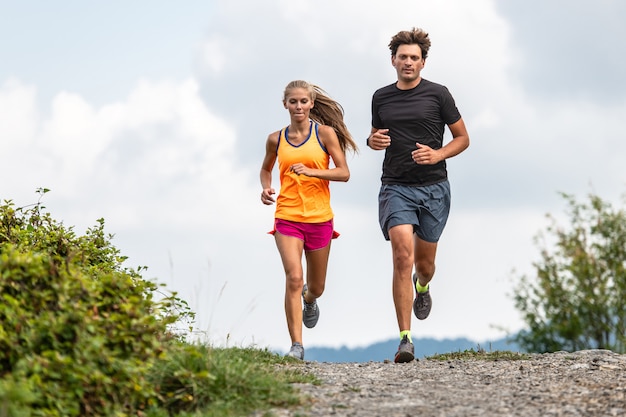 Pair of trail runners in the mountains