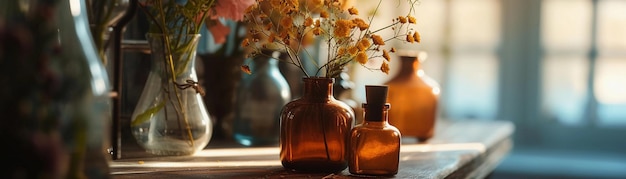 Photo a pair of vases with flowers in front of a window