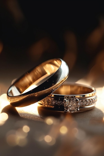 a pair of wedding rings with a gold band.