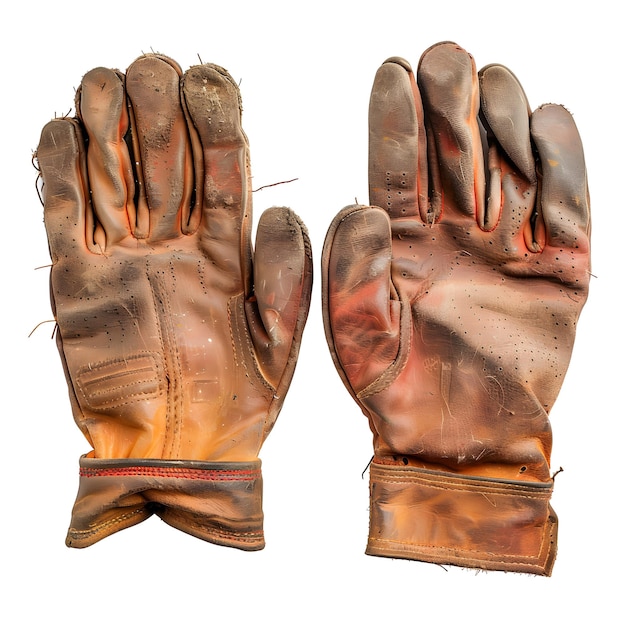 Photo pair of wellworn leather gloves isolated on white gloves are brown in color